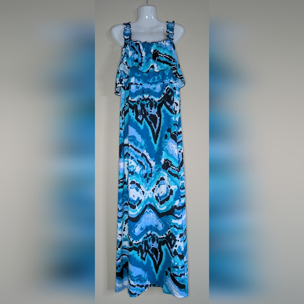 Blue Printed Maxi Dress